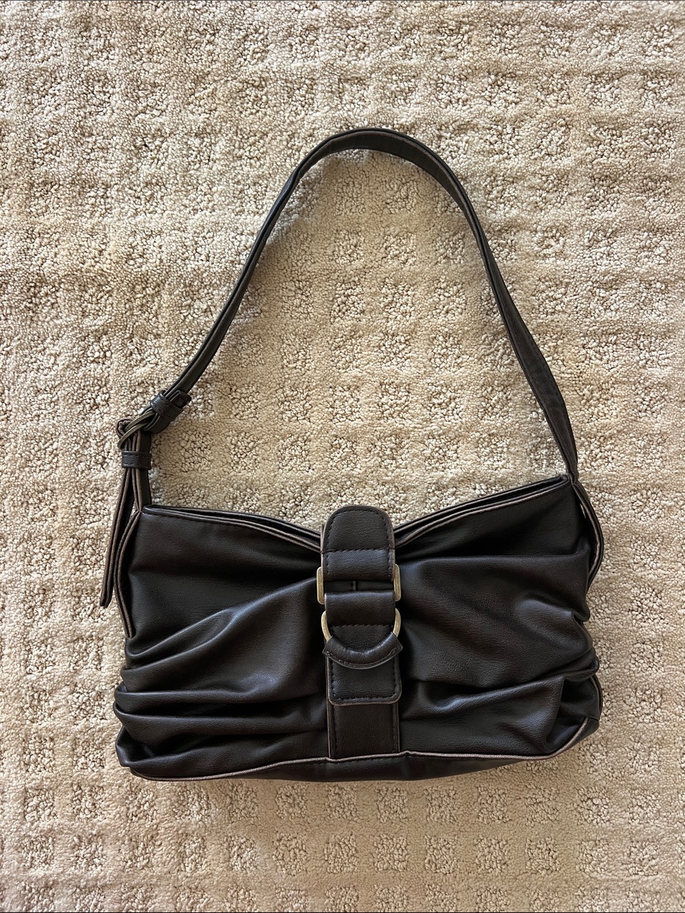Zara Ruched Shoulder Bag with Buckle Detail